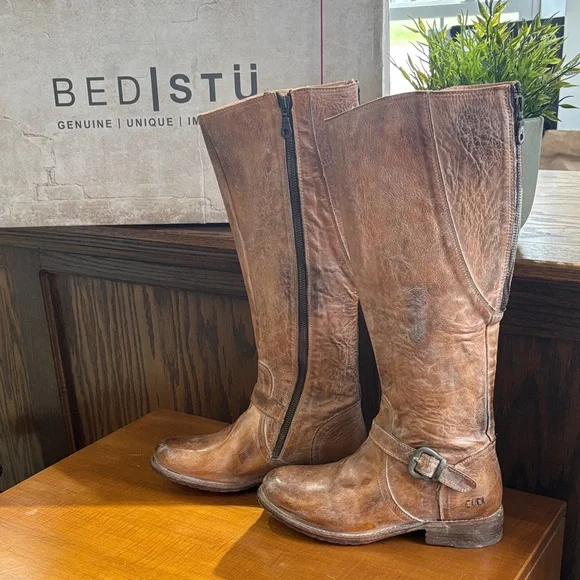 BED|STU Rustic Tan Leather Boots red bottom - Picture 4 of 4